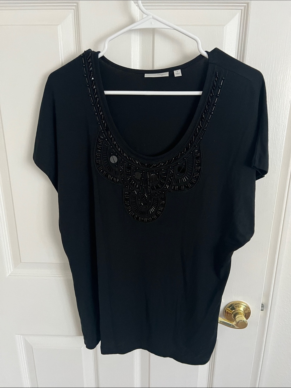 Embellished Black Short Sleeve Scoop Neck Tee